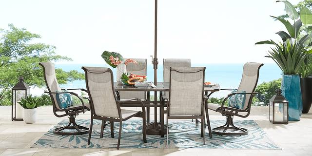 Windy Isle Bronze 7 Pc 72 in. Rectangle Outdoor Dining Set with Swivel Rockers - Thumbnail - Image 2