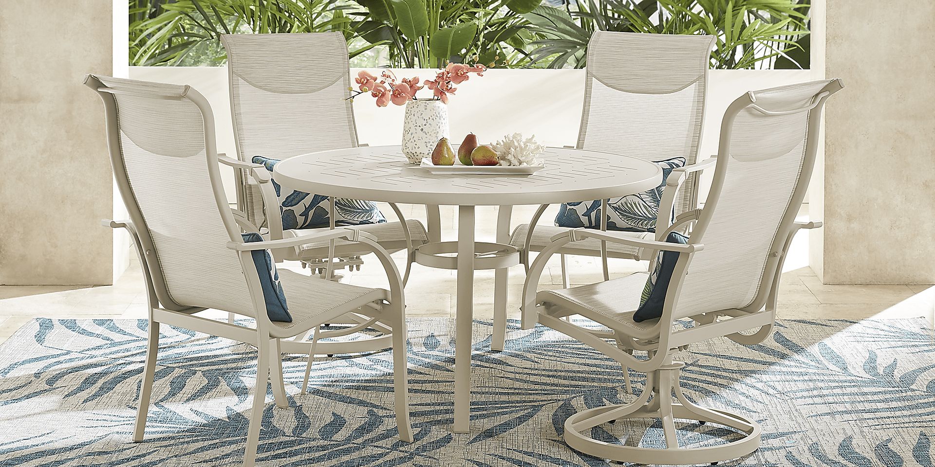 Windy Isle Sand 5 Pc 48 in. Round Outdoor Dining Set with Swivel Rockers - Image 1