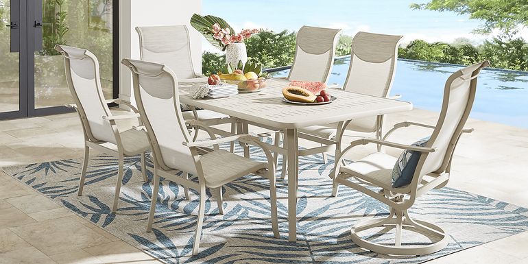 Windy Isle Sand 7 Pc 72 in. Rectangle Outdoor Dining Set with Swivel Rockers