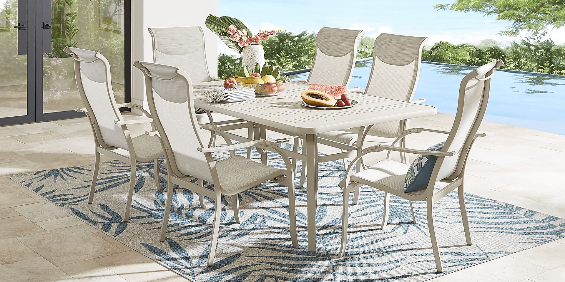 Windy Isle Sand 7 Pc 72 in. Rectangle Outdoor Dining Set - Image 1