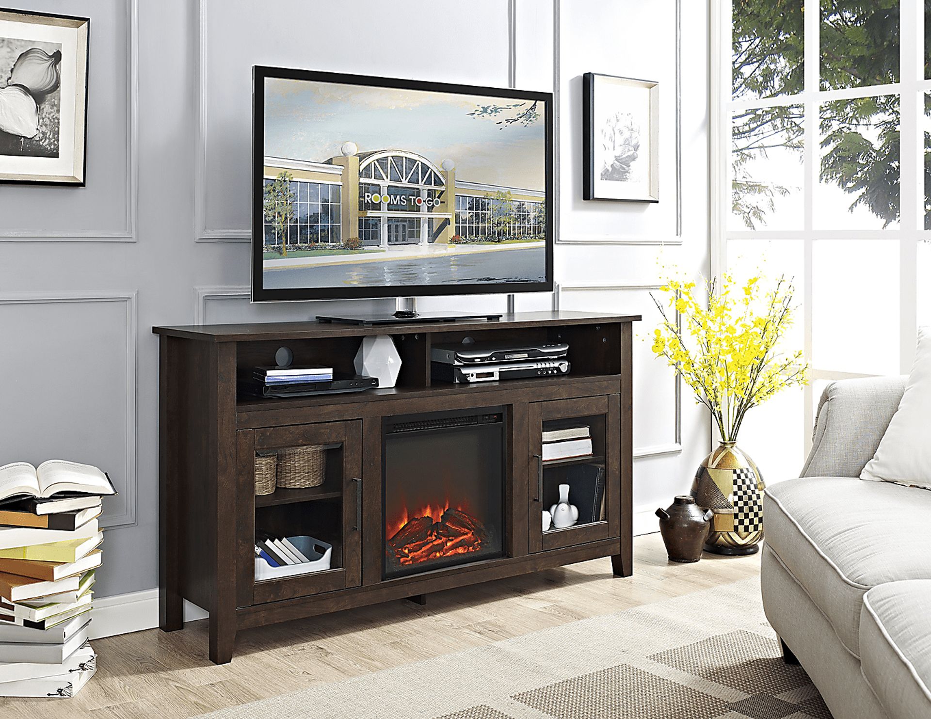 Winfield Trace Brown 58 in. Console with Electric Fireplace - Image 3