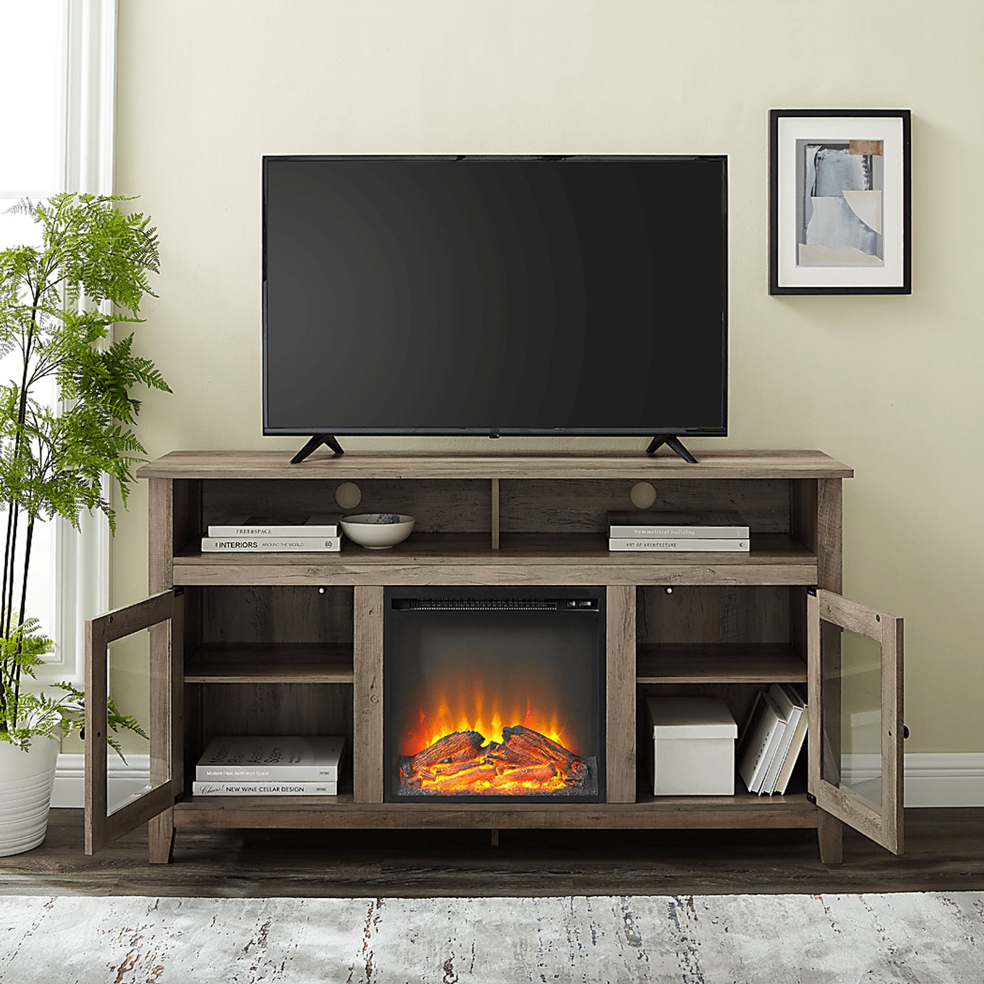 Winfield Trace Gray 58 in. Console, With Electric Fireplace - Image 7