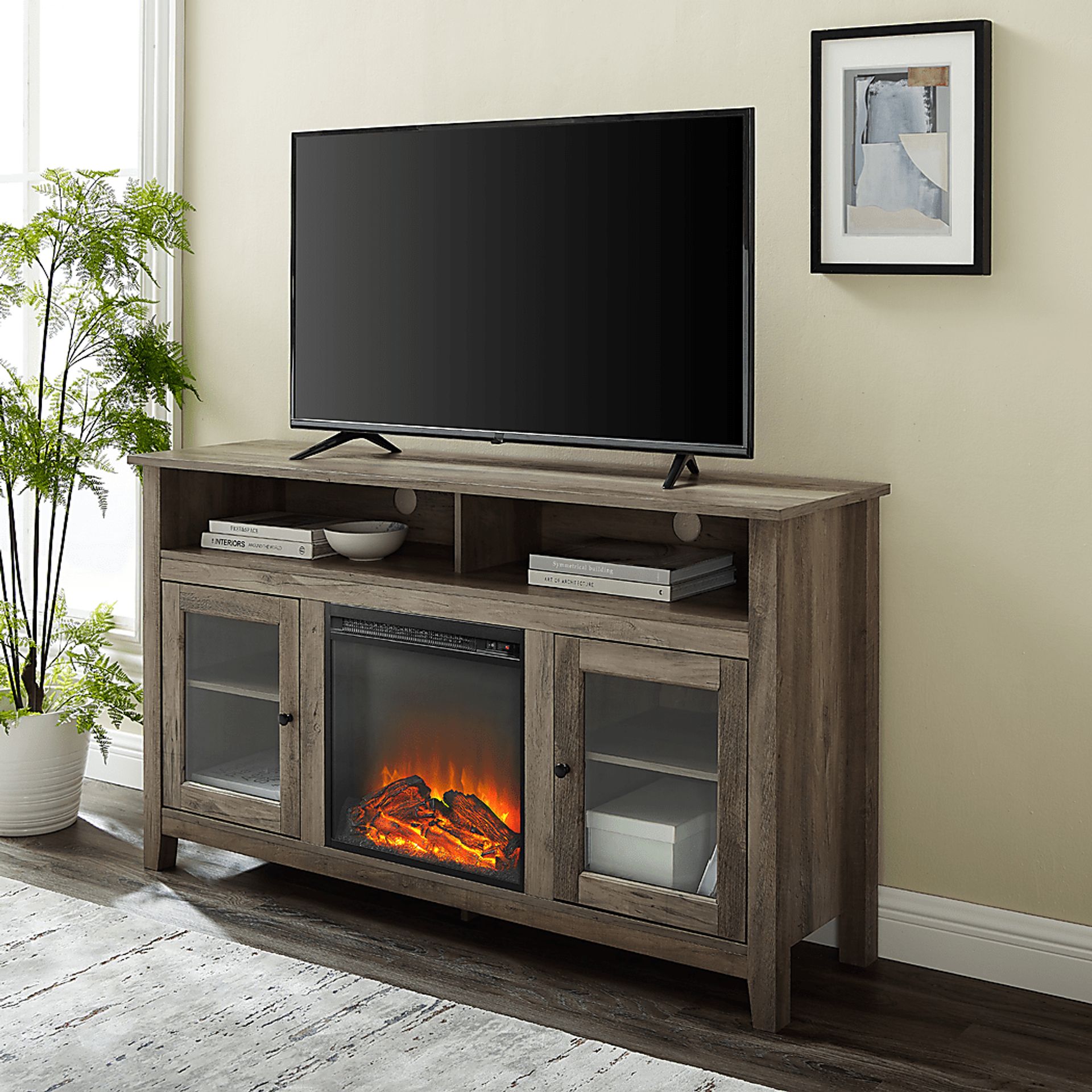 Winfield Trace Gray 58 in. Console, With Electric Fireplace - Image 8
