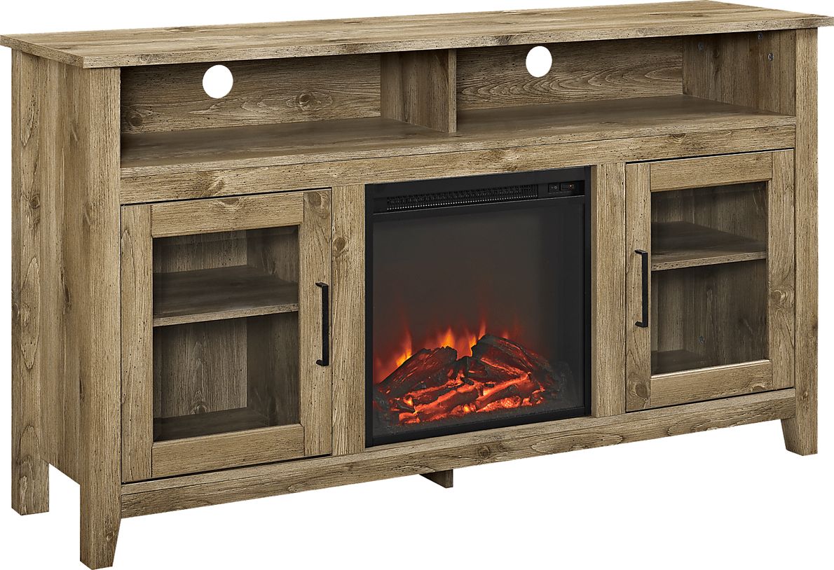 Winfield Trace Natural Barnwood 58 in. Console with Electric Fireplace