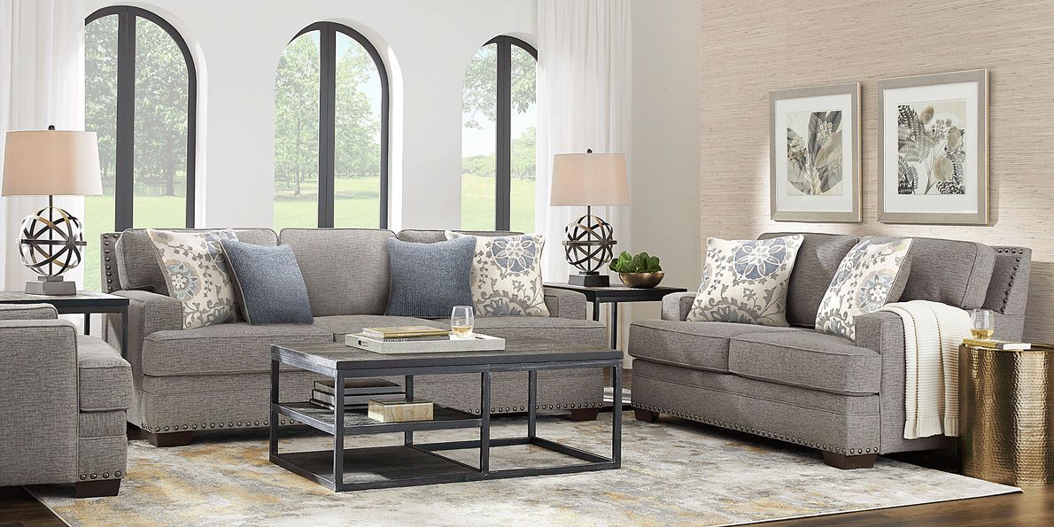 Winsborough 7 Pc Gray Woven Premium Sleeper Living Room Set With ...