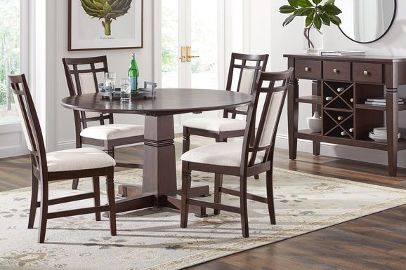 Winslow Brown Cherry 5 Pc Round Dining Room with Upholstered Chairs