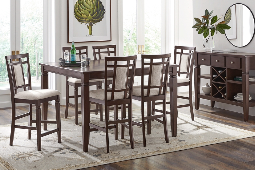 Winslow Brown Cherry 5 Pc Square Counter Height Dining Room with Upholstered Stools