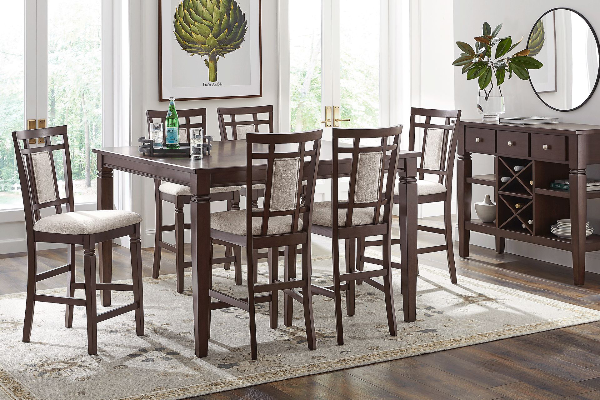 Winslow Brown Cherry 5 Pc Square Counter Height Dining Room with Upholstered Stools - Image 1