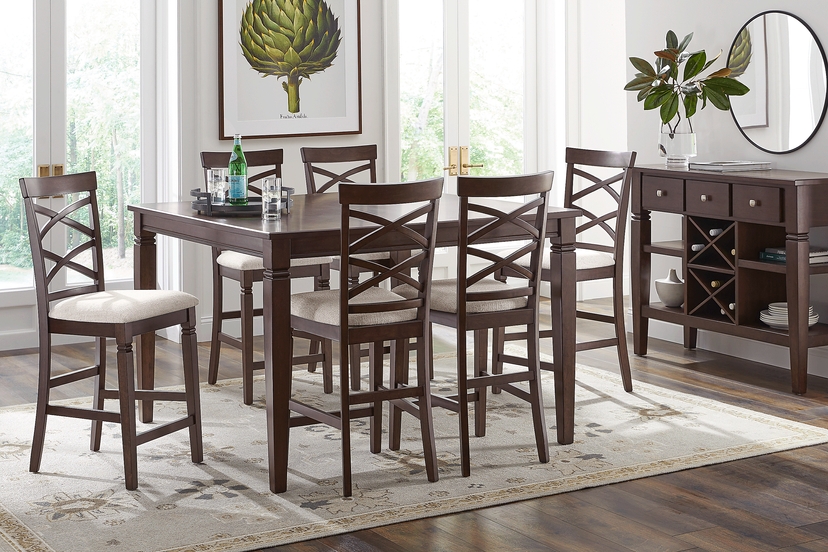 Winslow Brown Cherry 5 Pc Square Counter Height Dining Room with X-Back Stools