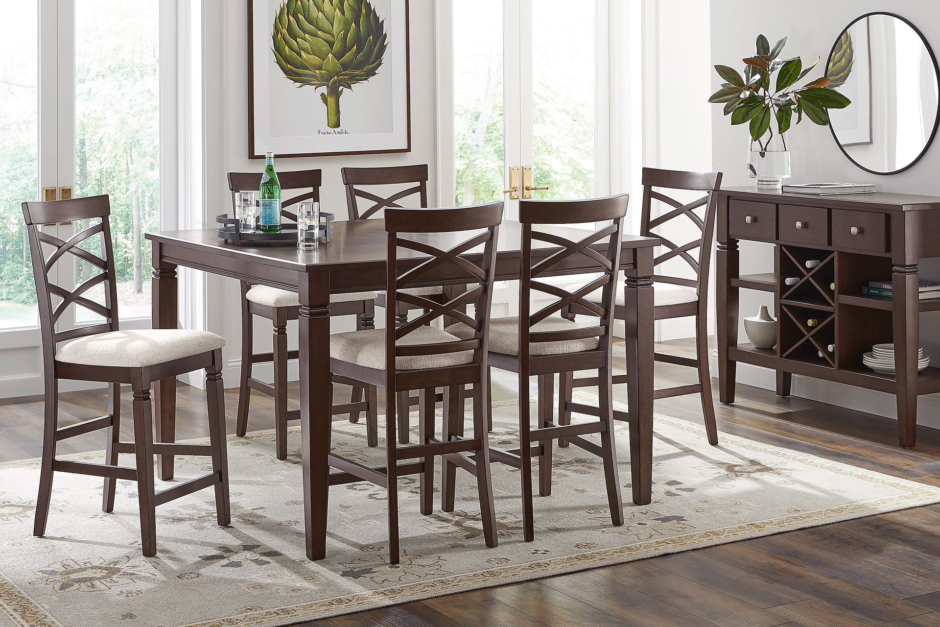 Winslow Brown Cherry 7 Pc Square Counter Height Dining Room with X-Back Stools - Image 1