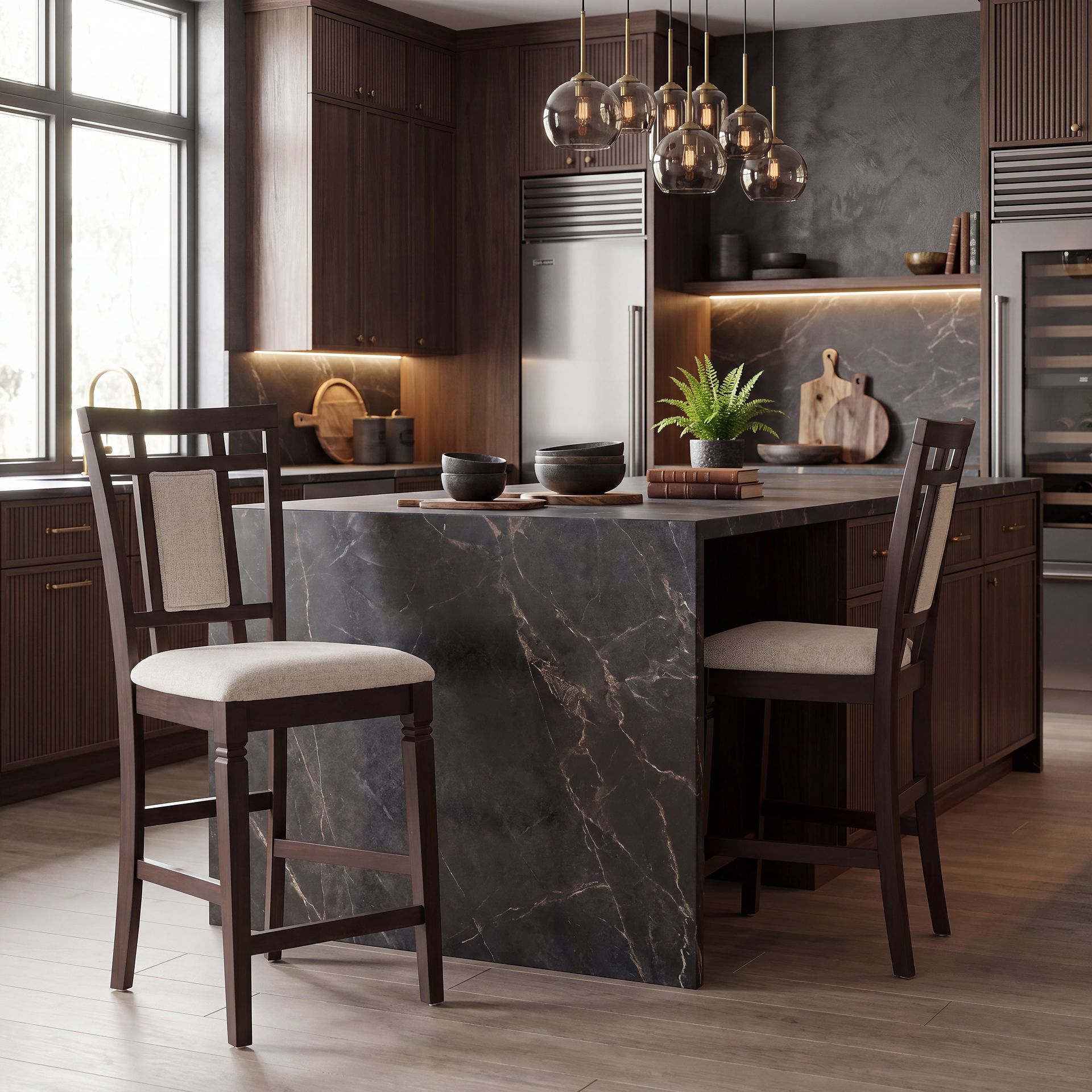 Winslow Brown Cherry Finish 5 Pc Square Counter Height Dining Room with Upholstered Stools - Image 6