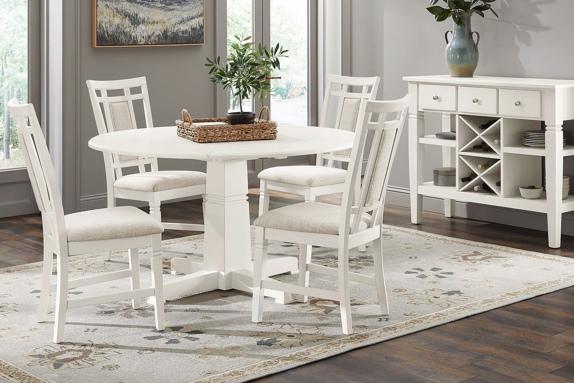 Winslow White 5 Pc Round Dining Room with Upholstered Chairs - Image 1