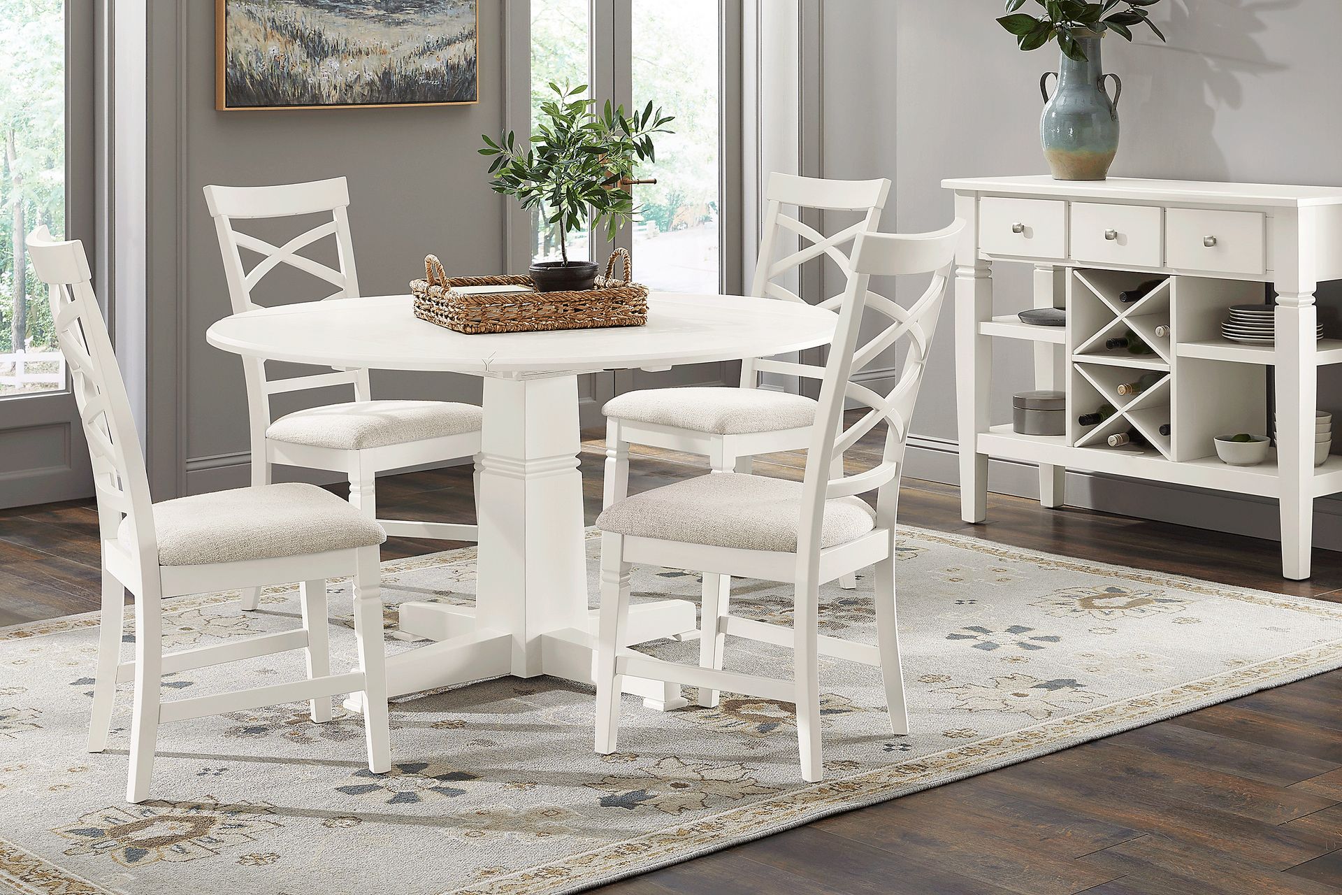 Winslow White 5 Pc Round Dining Room with X-Back Chairs - Image 1
