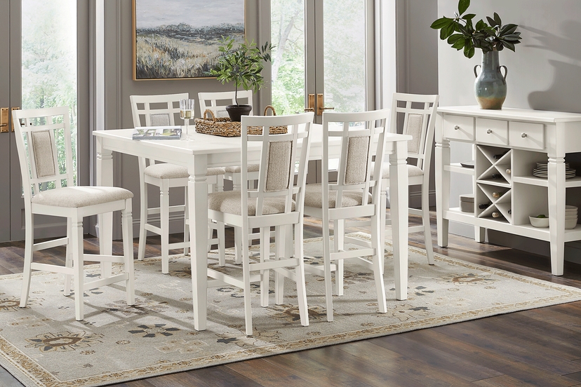 Winslow White 5 Pc Square Counter Height Dining Room with Upholstered Stools