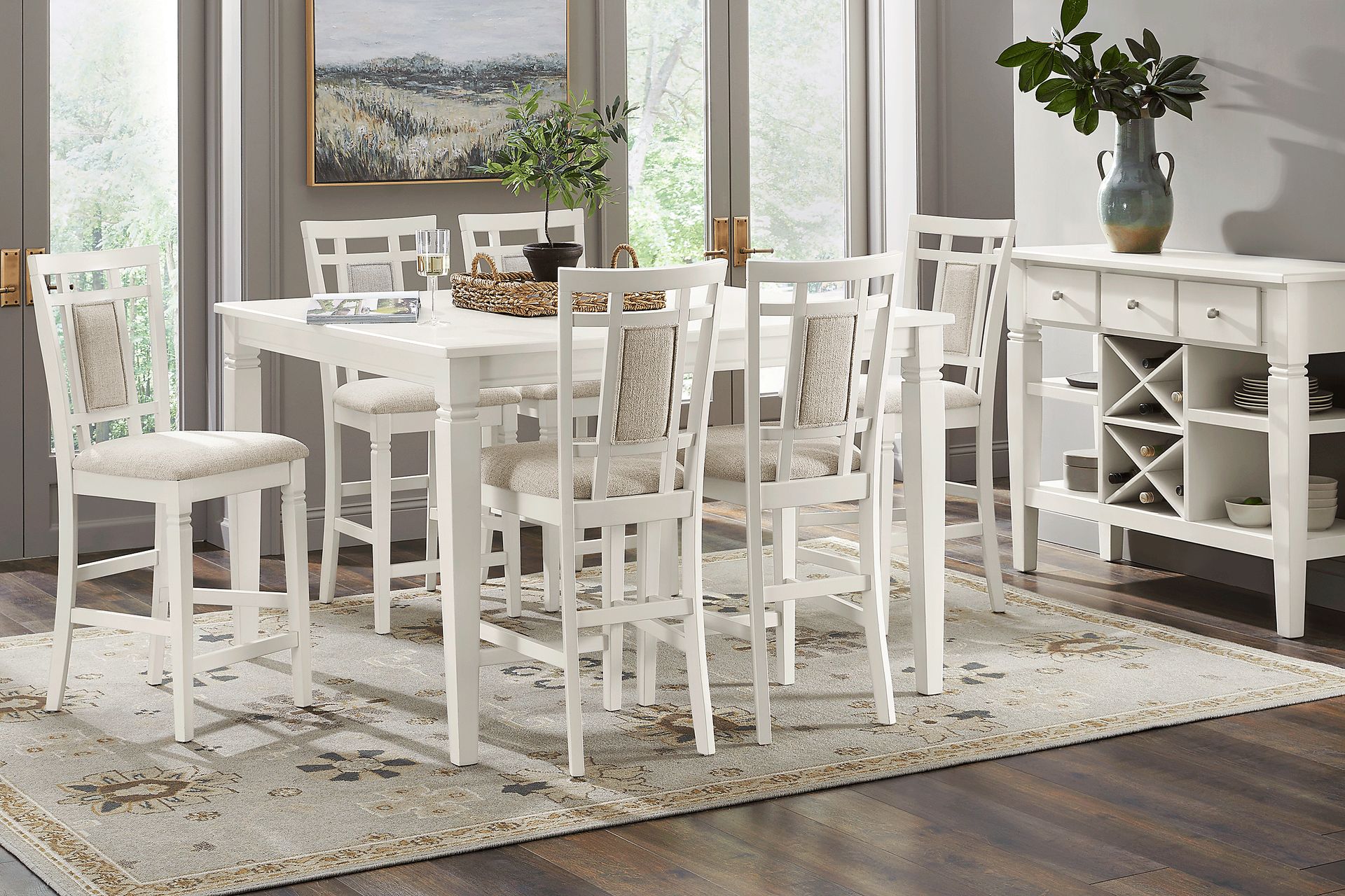 Winslow White 5 Pc Square Counter Height Dining Room with Upholstered Stools - Image 1