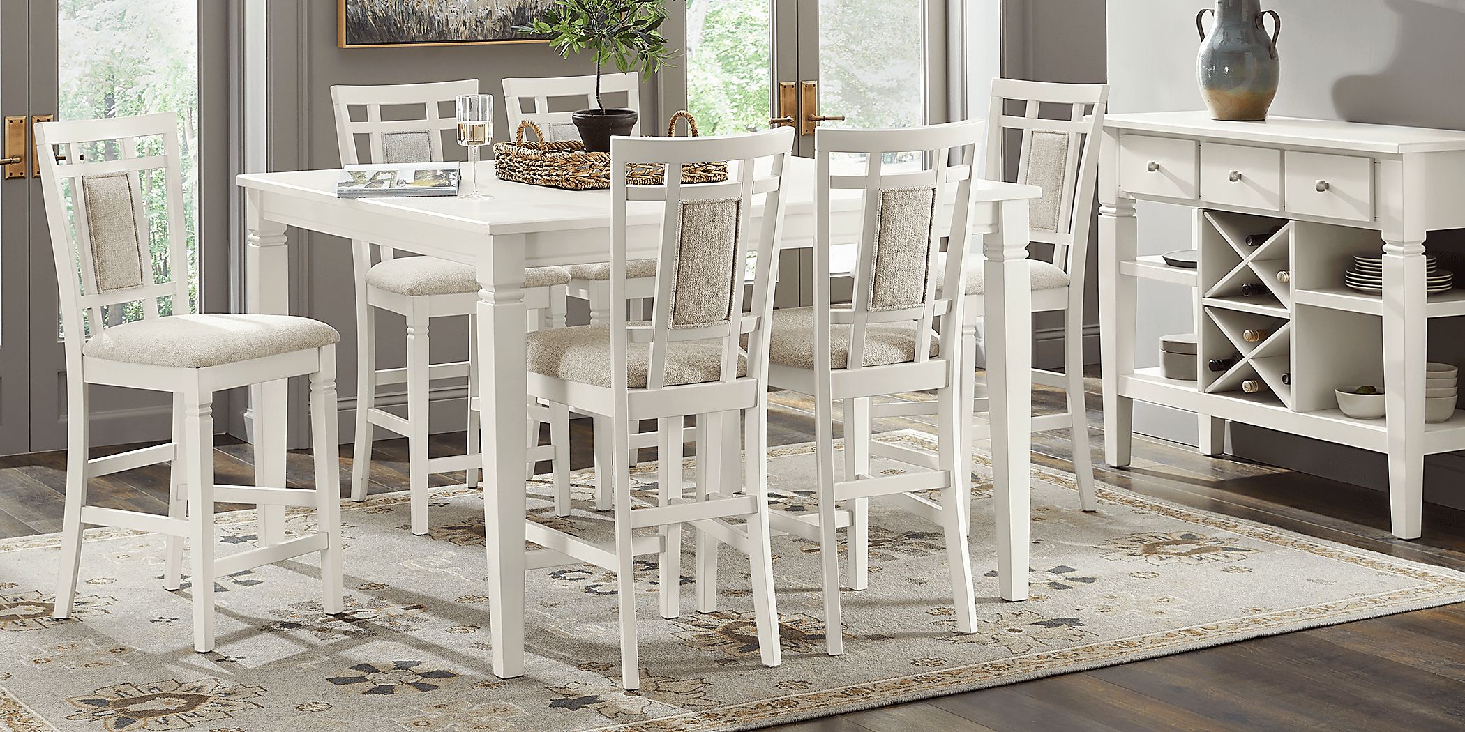 Winslow 5 Pc White Colors,White Dining Room Set With Counter Height Table,  Upholstered Counter Height Stool | Rooms to Go