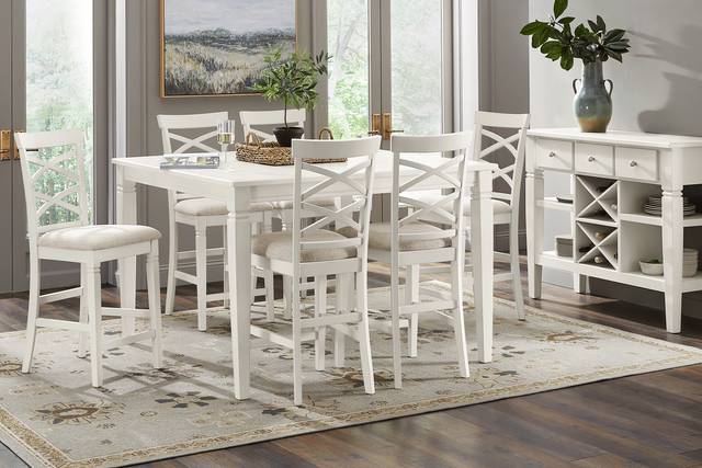 Winslow White 7 Pc Square Counter Height Dining Room with X-Back Stools - Thumbnail - Image 1