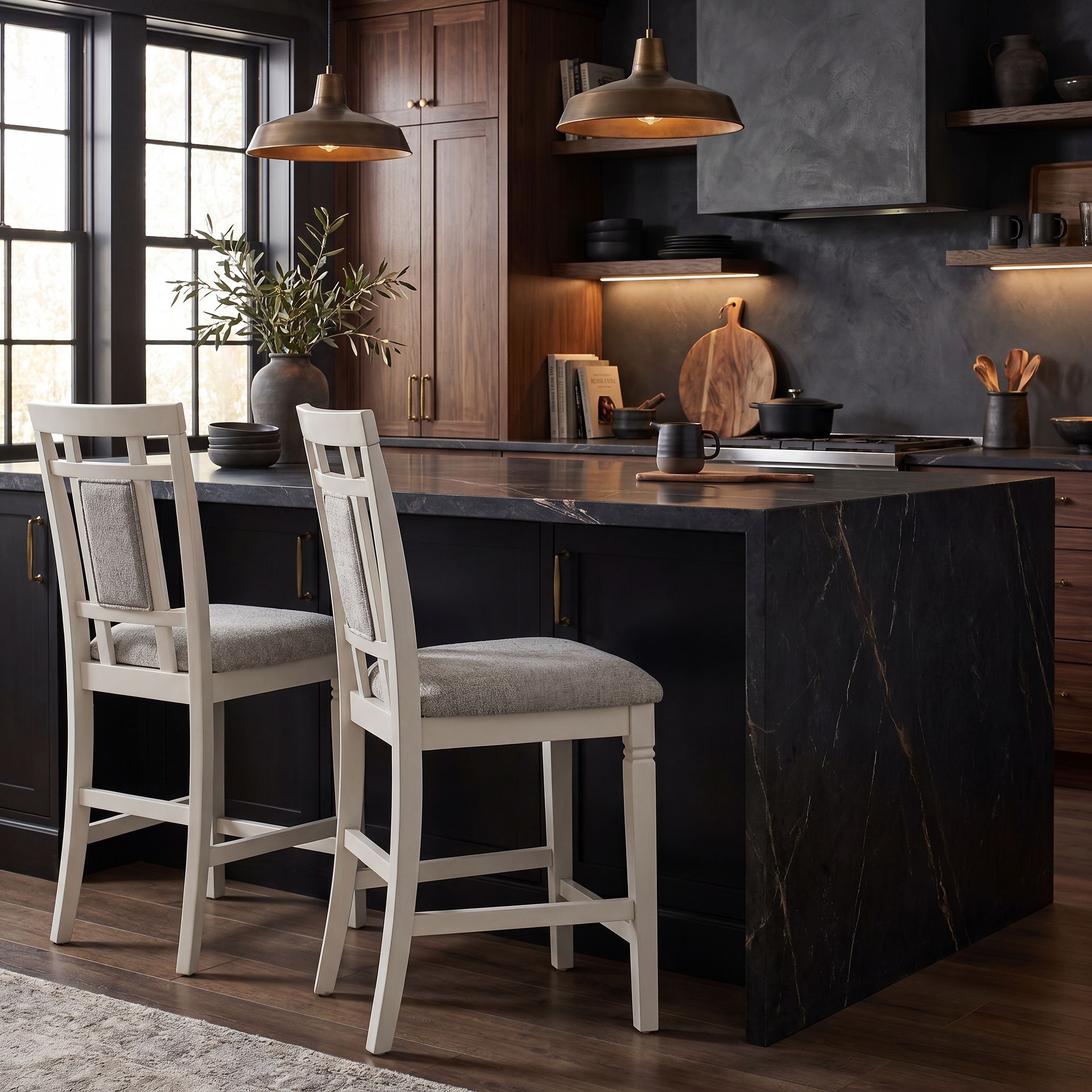 Winslow White 5 Pc Square Counter Height Dining Room with Upholstered Stools - Image 8