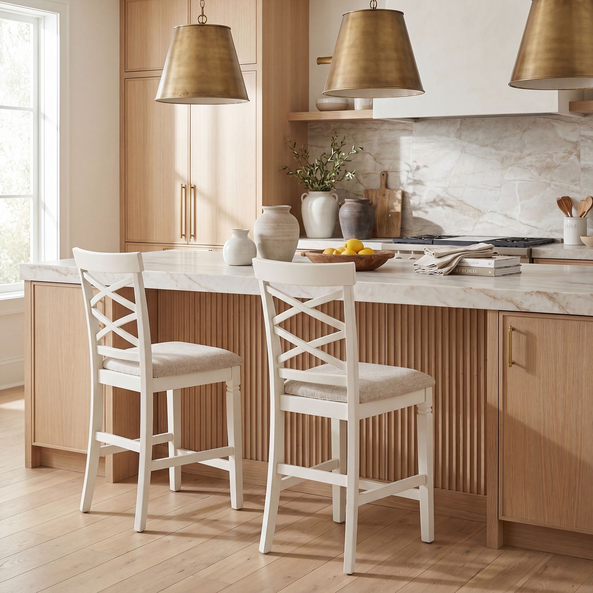 Winslow White 5 Pc Square Counter Height Dining Room with X-Back Stools - Image 7