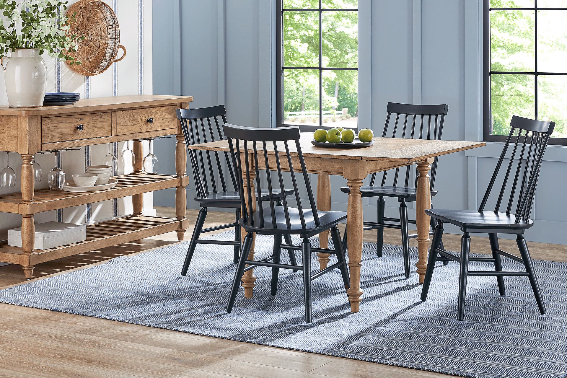 Winsor Natural 5 Pc Drop Leaf Dining Room with Blue Chairs - Image 1