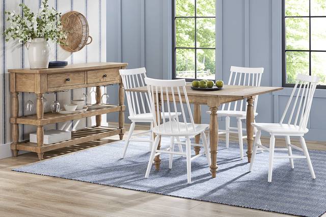 Winsor Natural 5 Pc Drop Leaf Dining Room with White Chairs - Thumbnail - Image 1