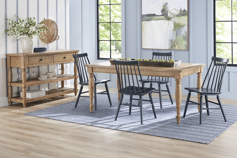 Winsor Natural 5 Pc Rectangle Dining Room with Blue Chairs