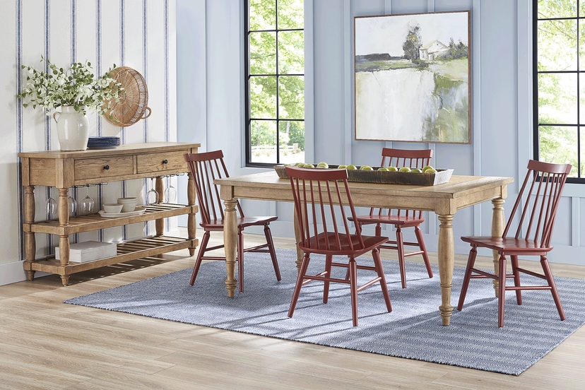 Winsor Natural 5 Pc Rectangle Dining Room with Red Chairs