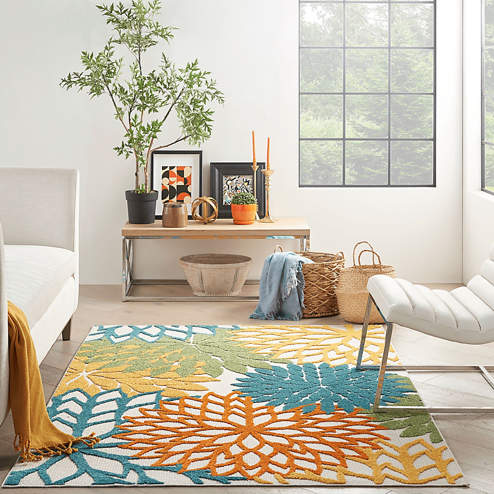Winthrone Turquoise/Multi 5'3 x 7'5 Indoor/Outdoor Rug - Image 4