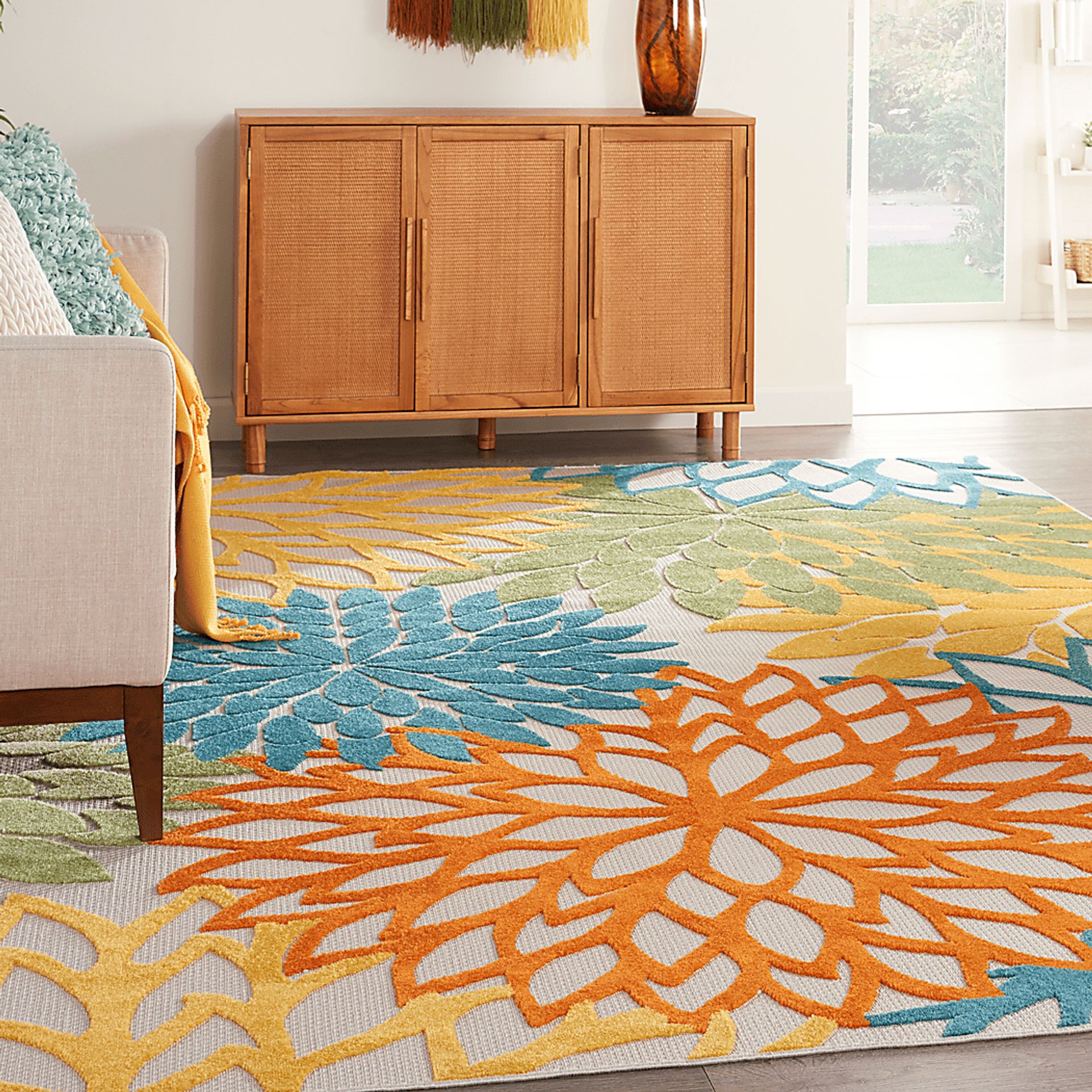 Winthrone Turquoise/Multi 7'10 x 10'6 Indoor/Outdoor Rug - Image 3