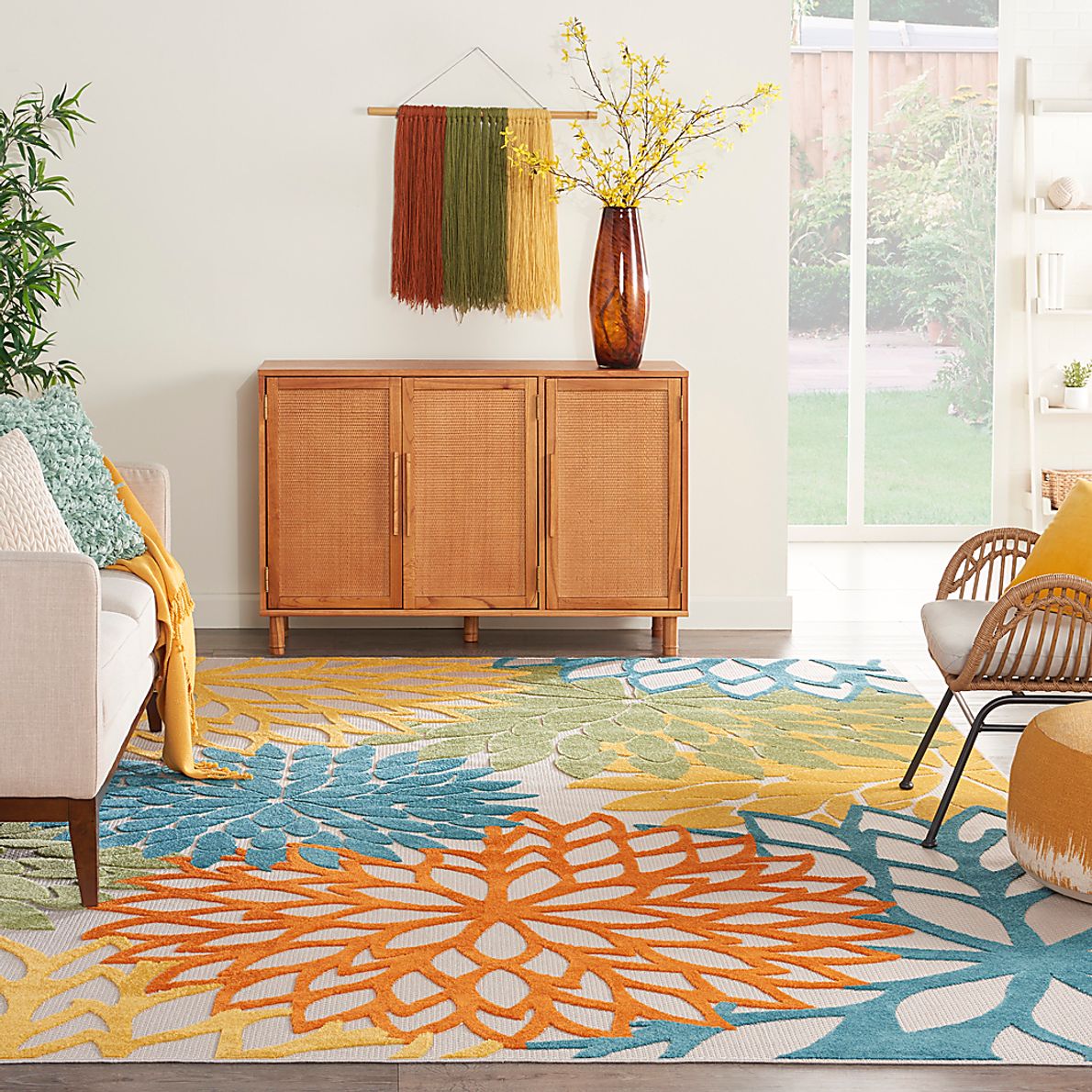 Winthrone Turquoise/Multi 7'10 x 10'6 Indoor/Outdoor Rug