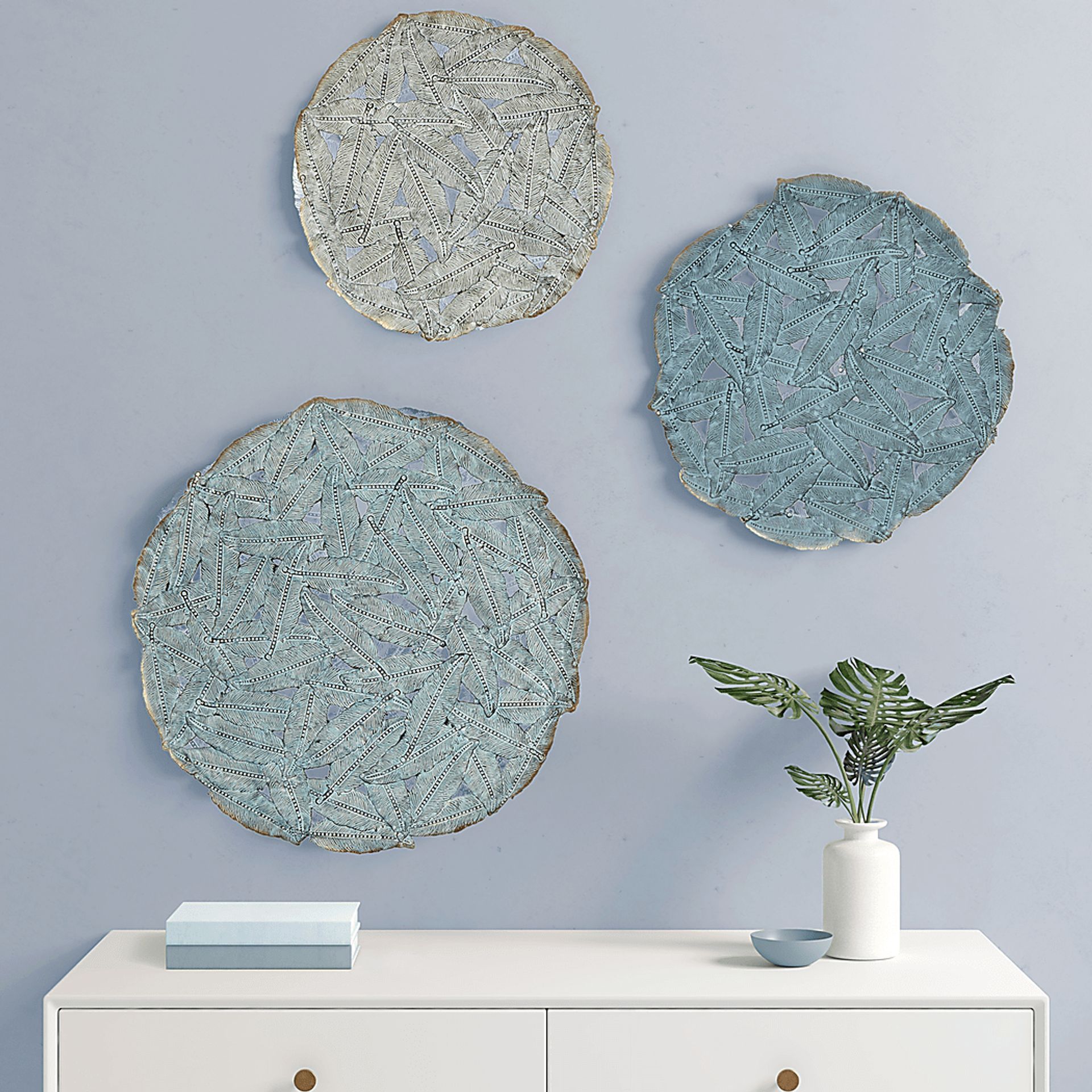 Wiskon Blue Iron Painted Wall Decor Set of 3 - Image 11