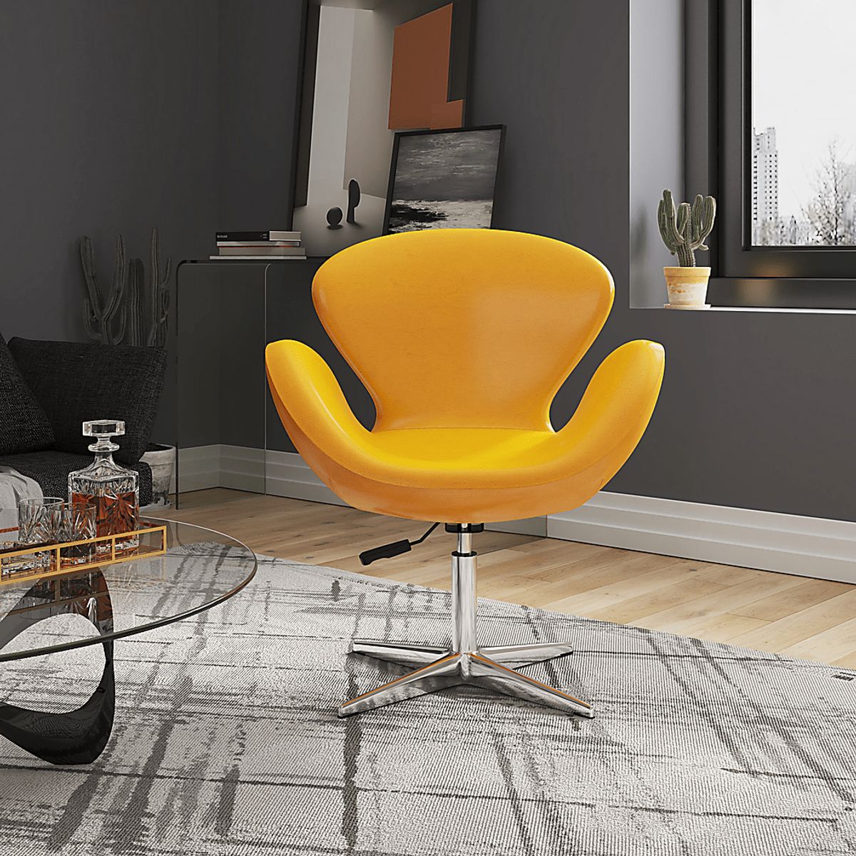 Witchazel Yellow Faux Leather Fabric Swivel Accent Chair | Rooms to Go