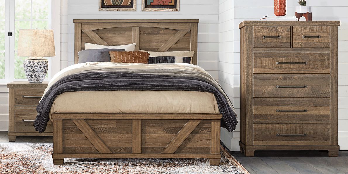 Woodcreek 5 Pc Light Brown Wood Queen Bedroom Set With 3 Pc Queen Panel ...