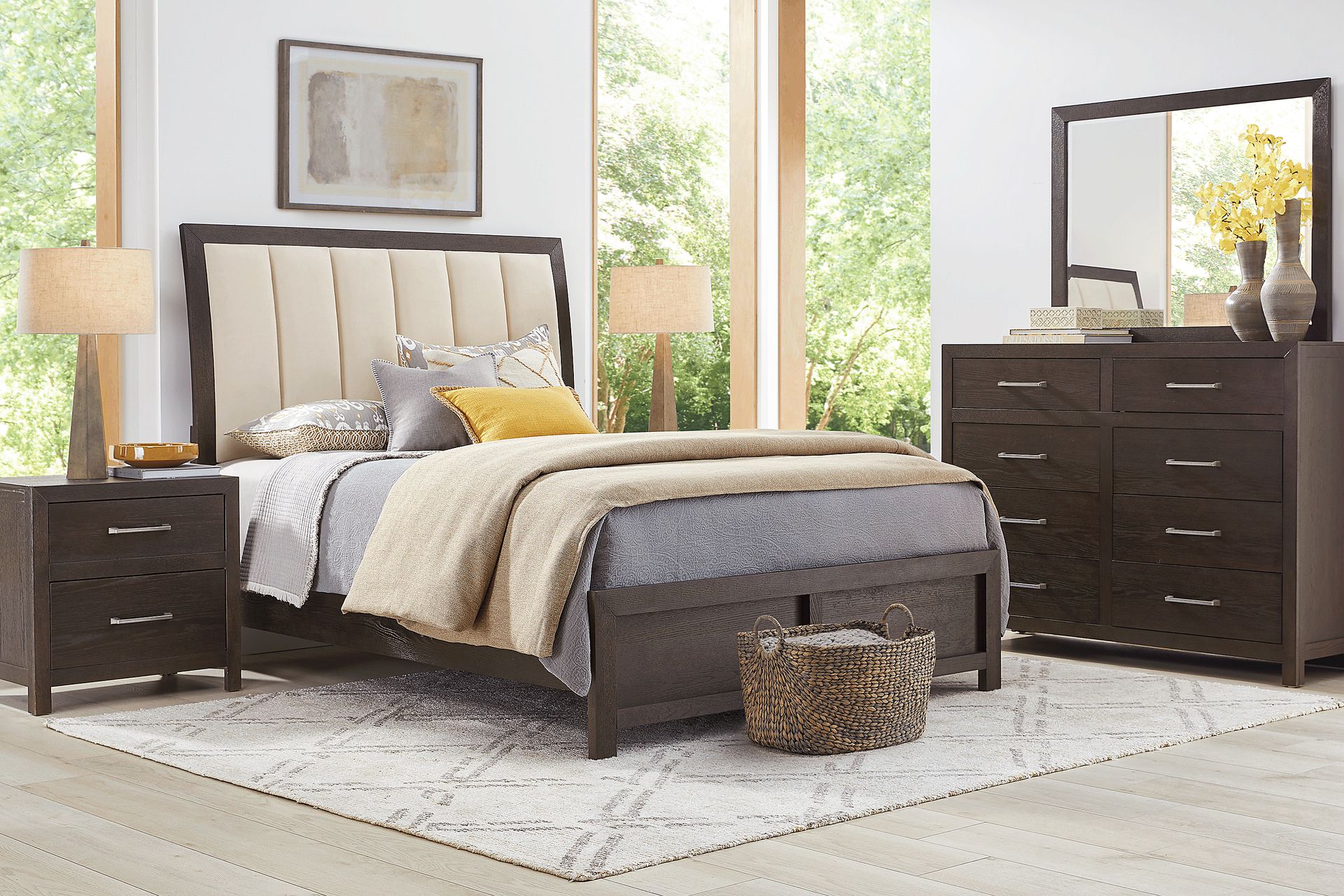 Woodley Dark Brown 3 Pc Queen Upholstered Bed - Image 2