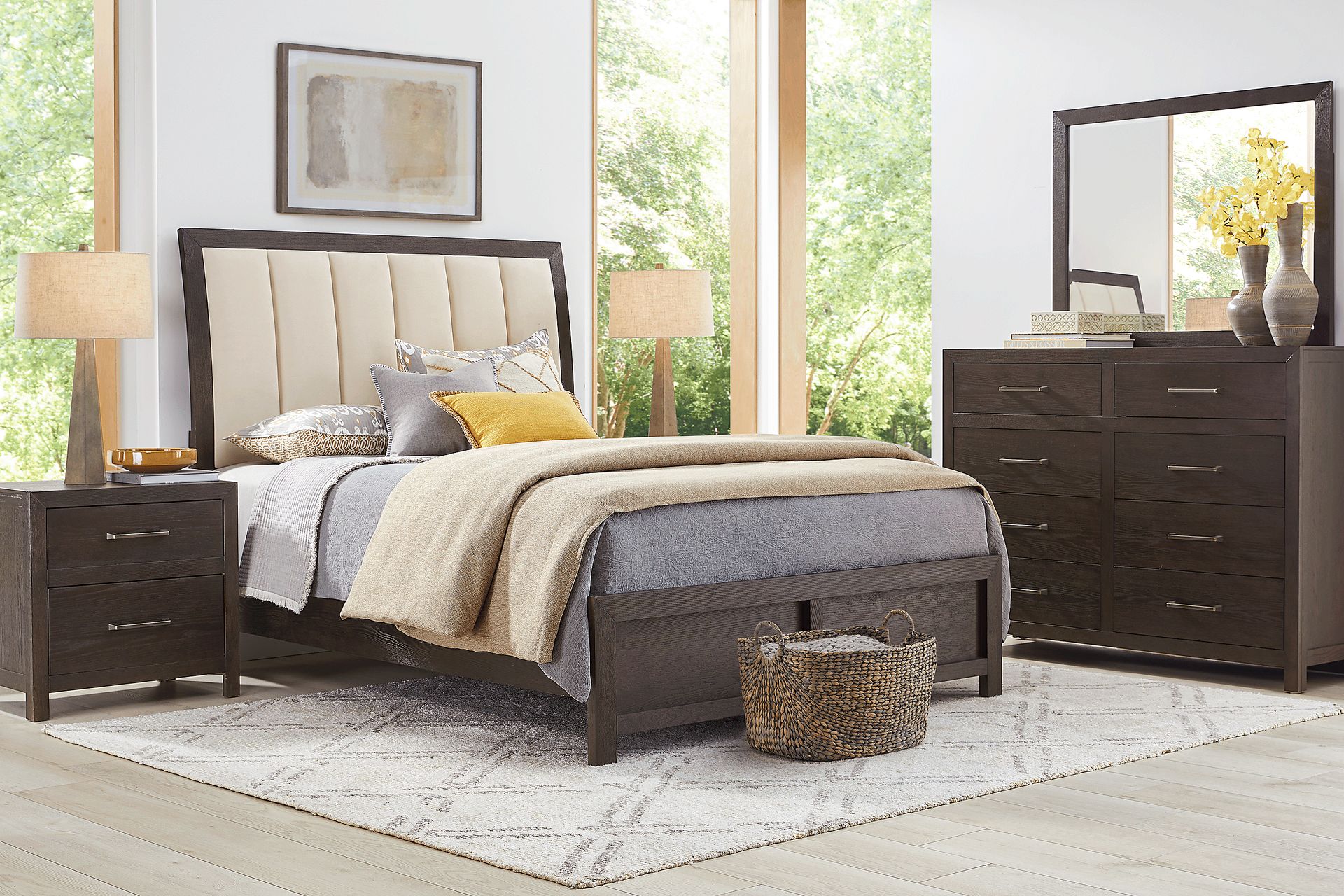 Woodley Dark Brown 7 Pc Queen Upholstered Bedroom - Image 1