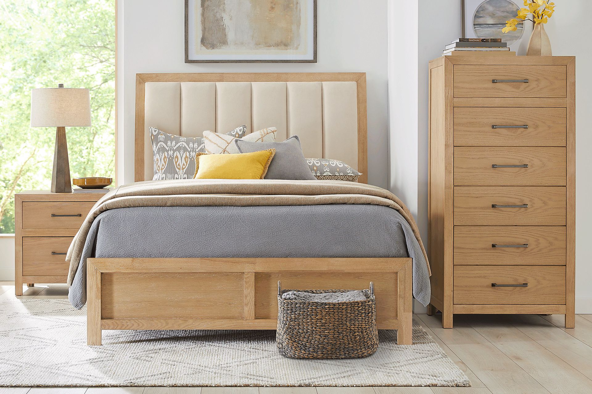 Woodley Natural 5 Pc King Upholstered Bedroom - Image 1