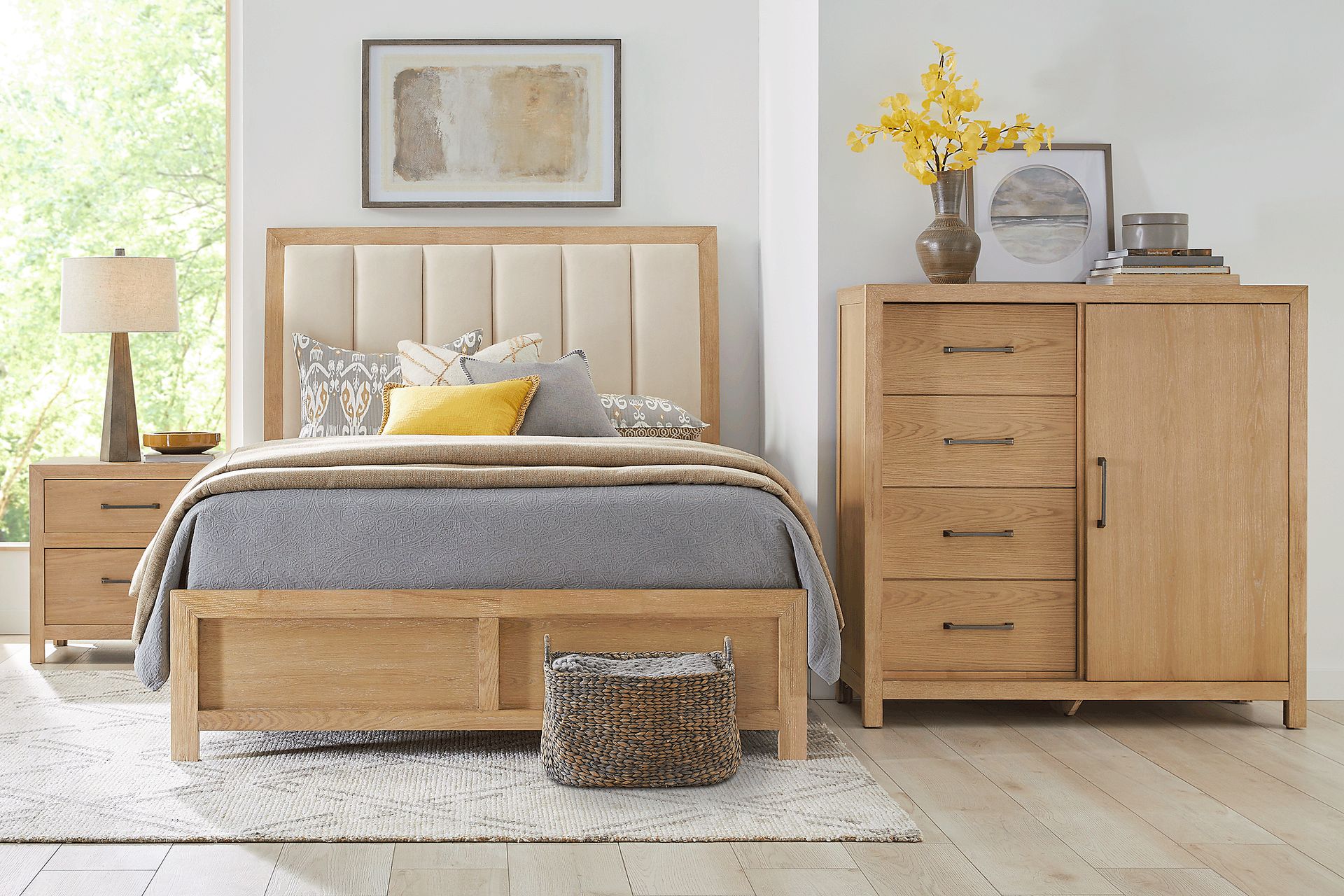 Woodley Natural 5 Pc King Upholstered Bedroom - Image 1