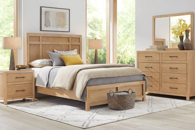Woodley Natural 6 Pc Queen Panel Bedroom - Thumbnail - Image 1