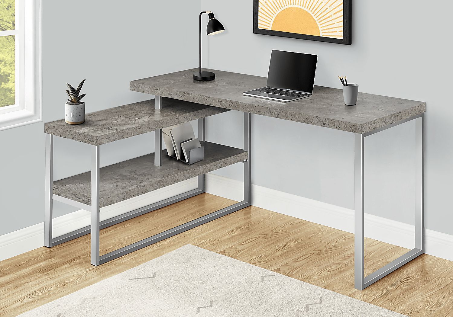 Woodrill Gray Desk - Thumbnail 2