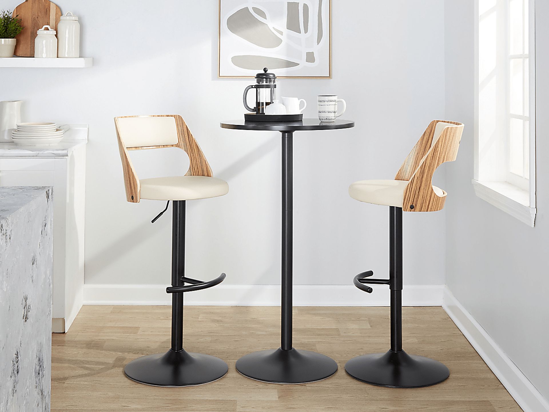 Woodstead II Cream Adjustable Swivel Barstool, Set of 2 - Image 2