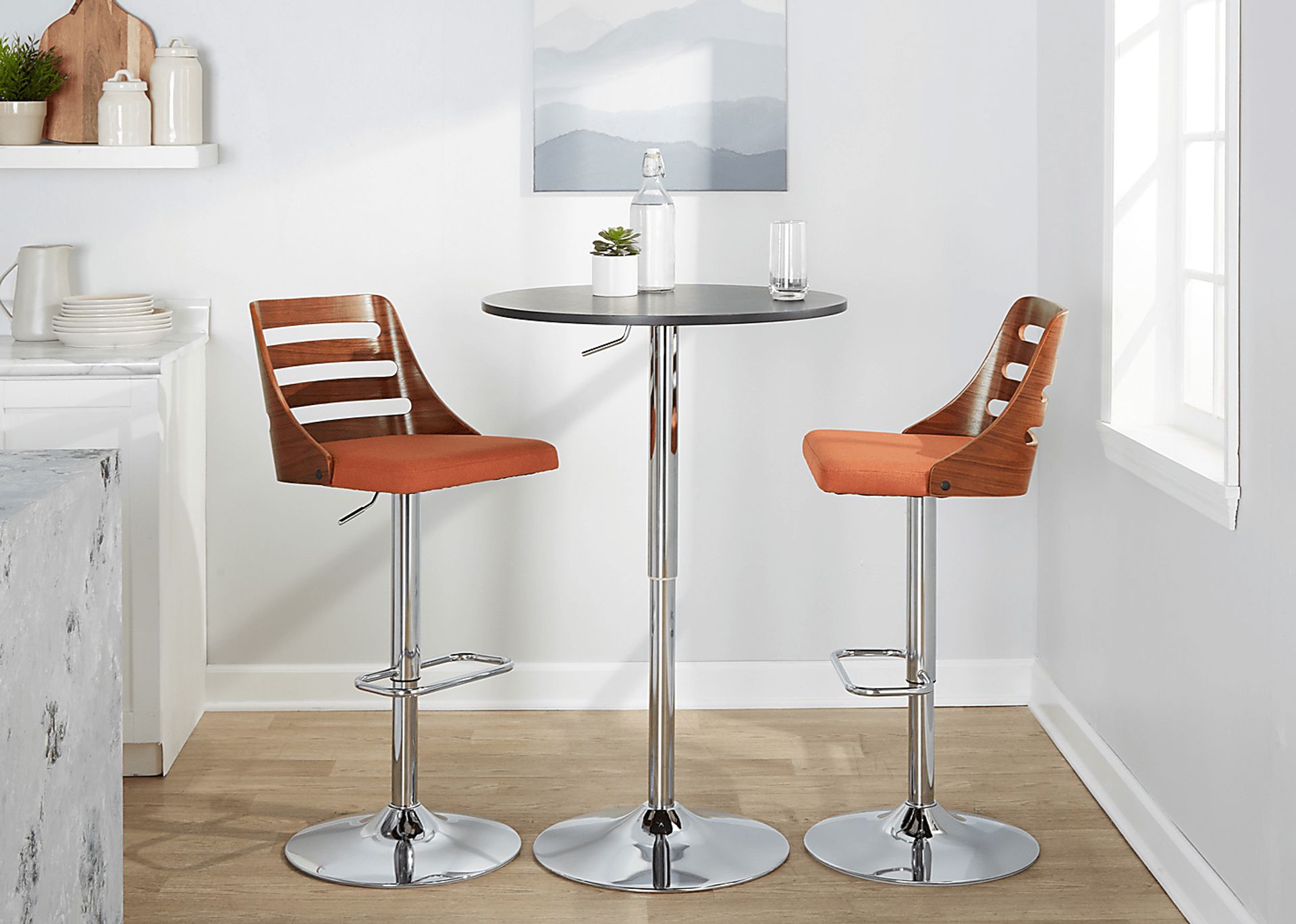 Woolwich II Orange Adjustable Swivel Barstool, Set of 2 - Image 2