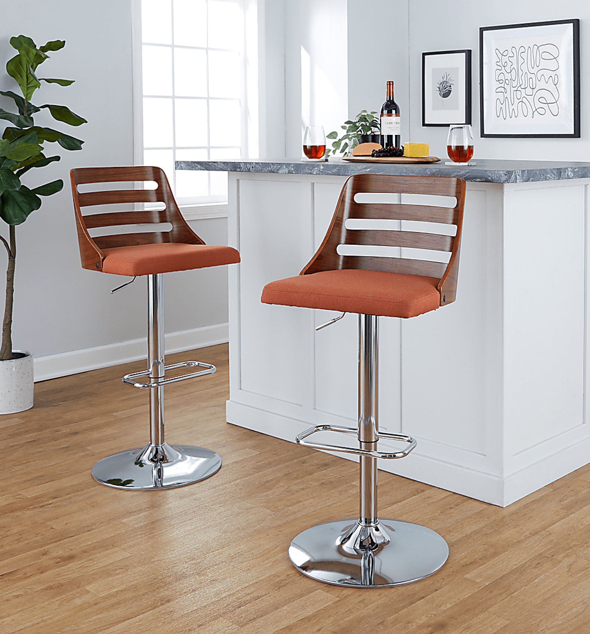 Woolwich II Orange Adjustable Swivel Barstool, Set of 2 - Image 4