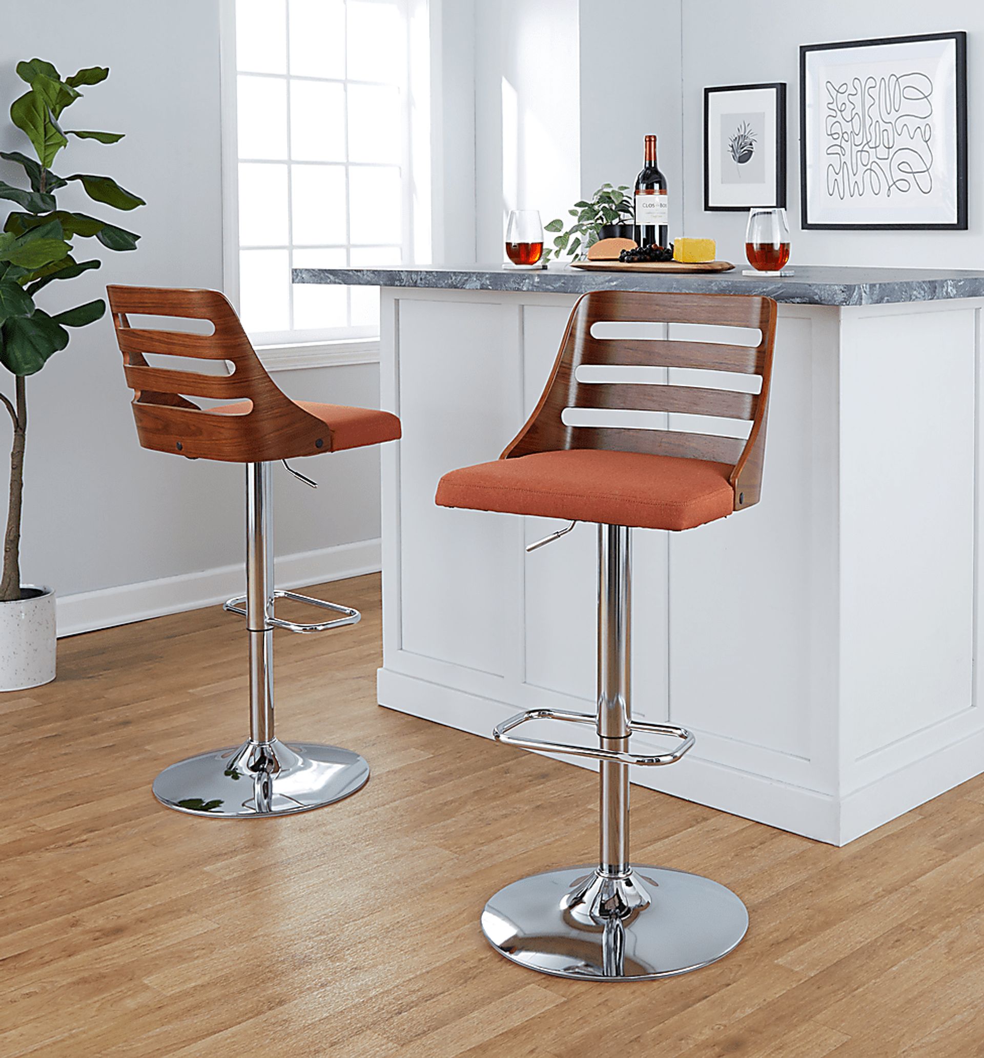 Woolwich II Orange Adjustable Swivel Barstool, Set of 2 - Image 5