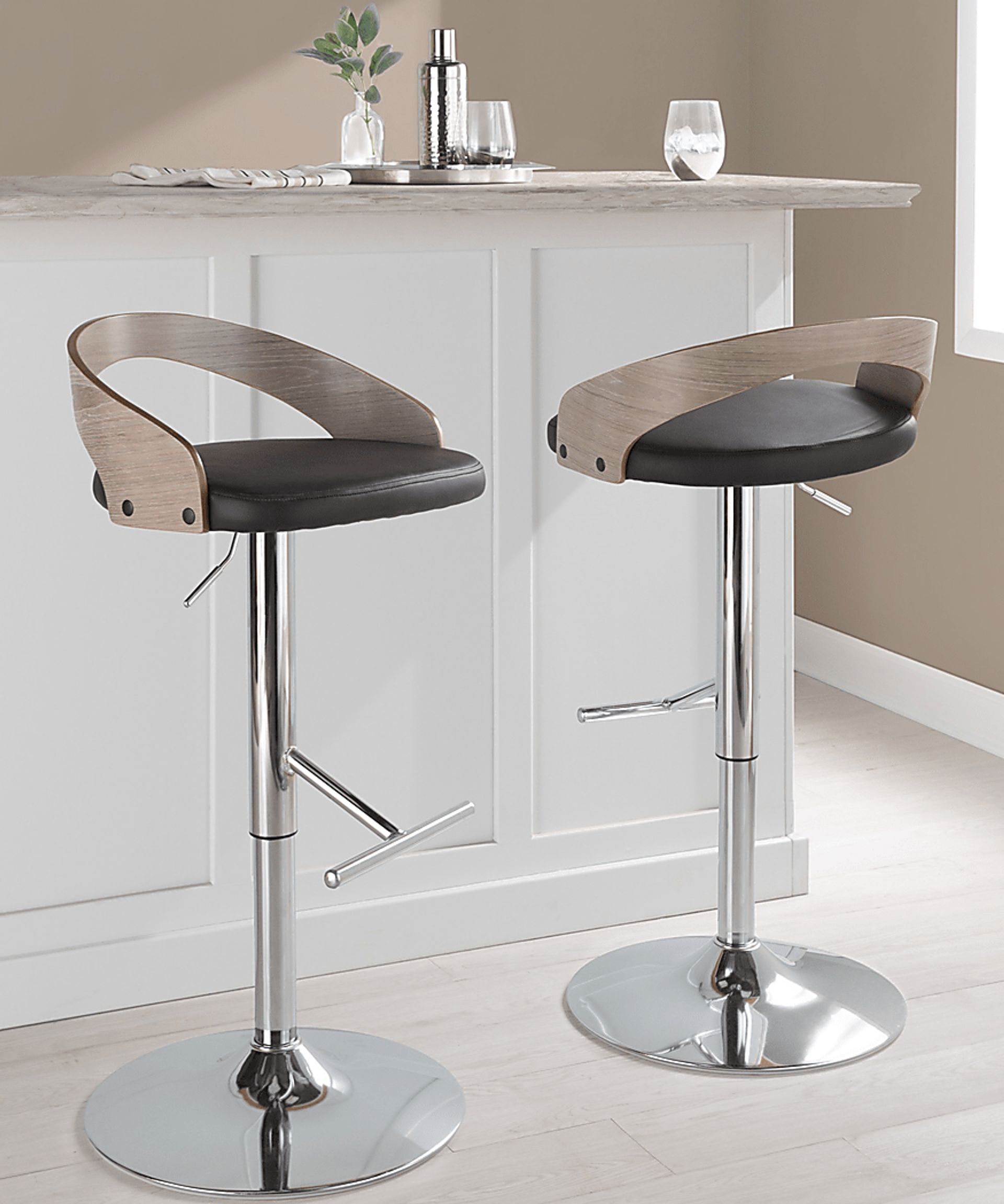 Wrayhall I Black Adjustable Swivel Barstool, Set of 2 - Image 2