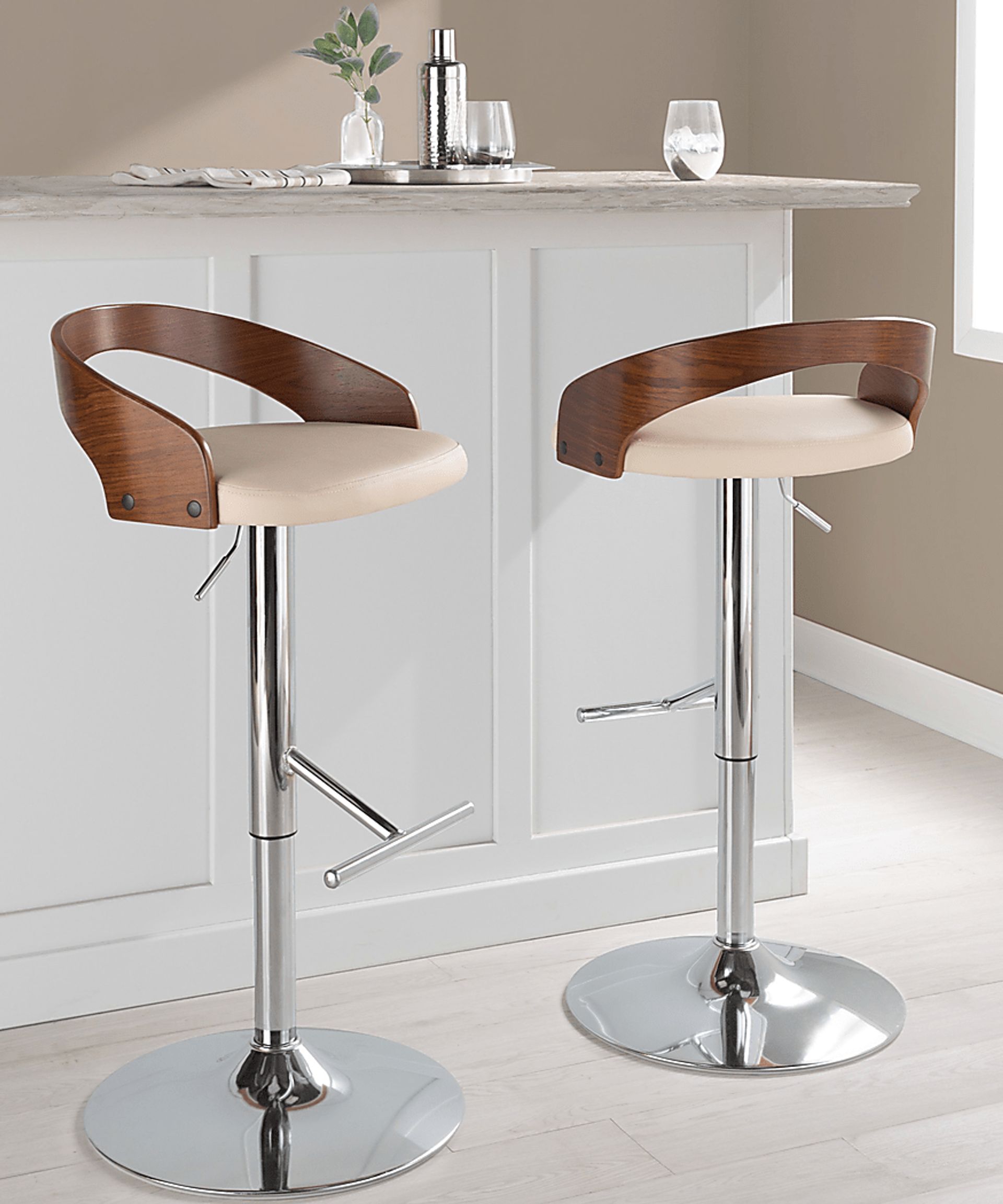 Wrayhall I Cream Adjustable Swivel Barstool, Set of 2 - Image 2