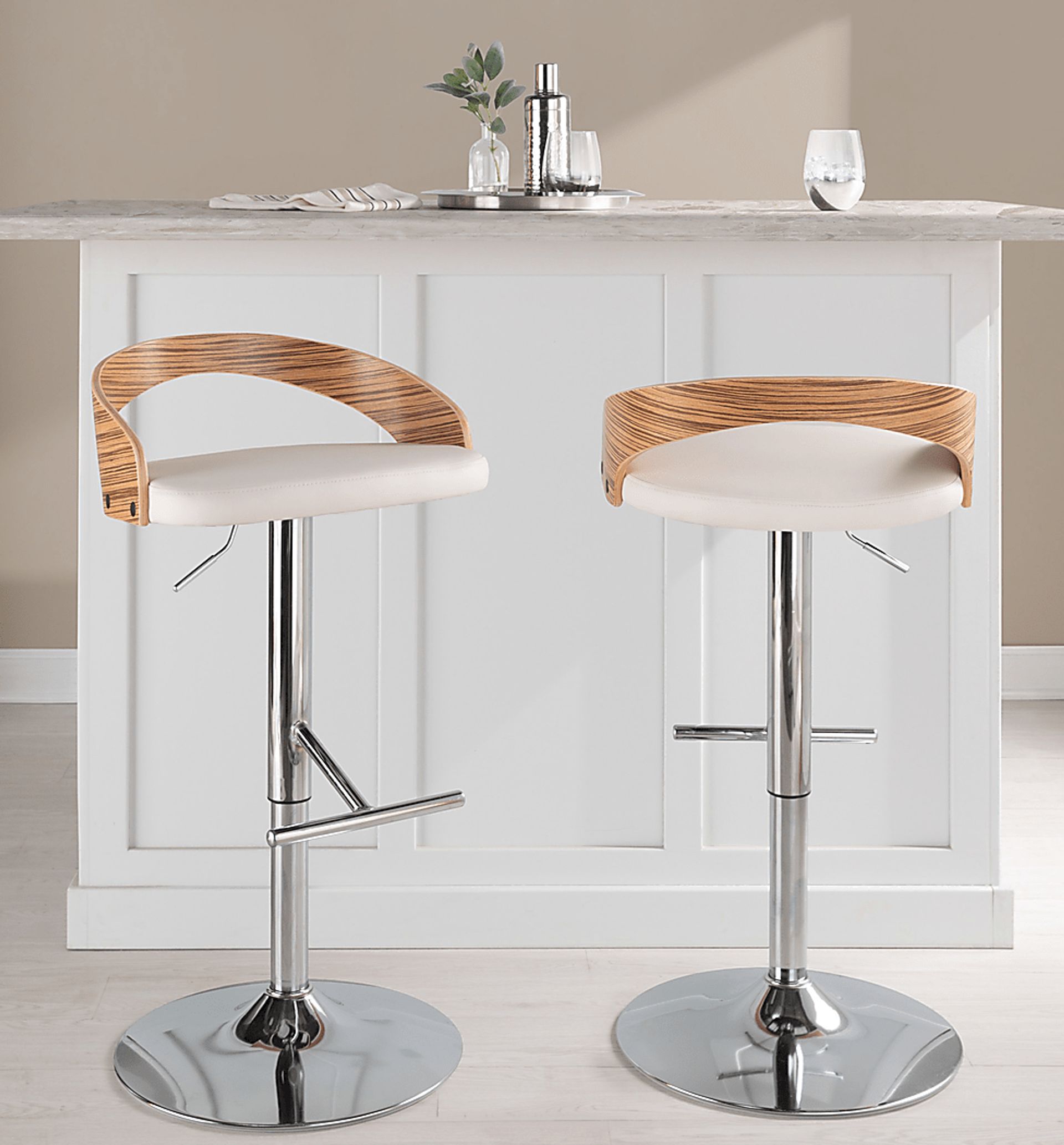 Wrayhall I White Adjustable Swivel Barstool, Set of 2 - Image 2