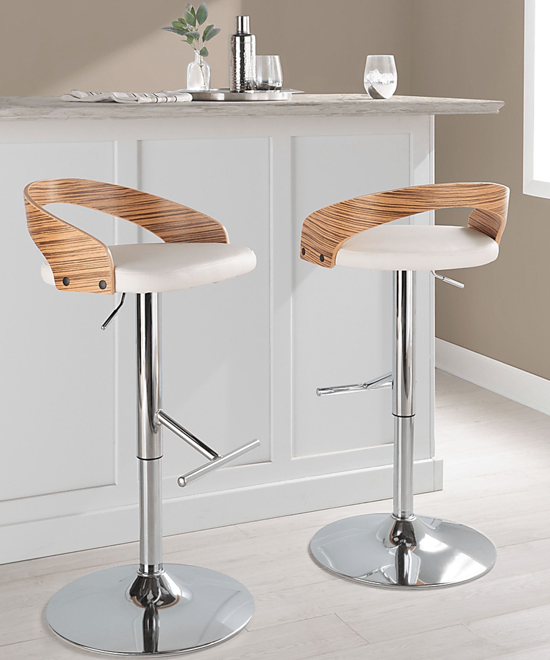 Wrayhall I White Adjustable Swivel Barstool, Set of 2 - Image 8