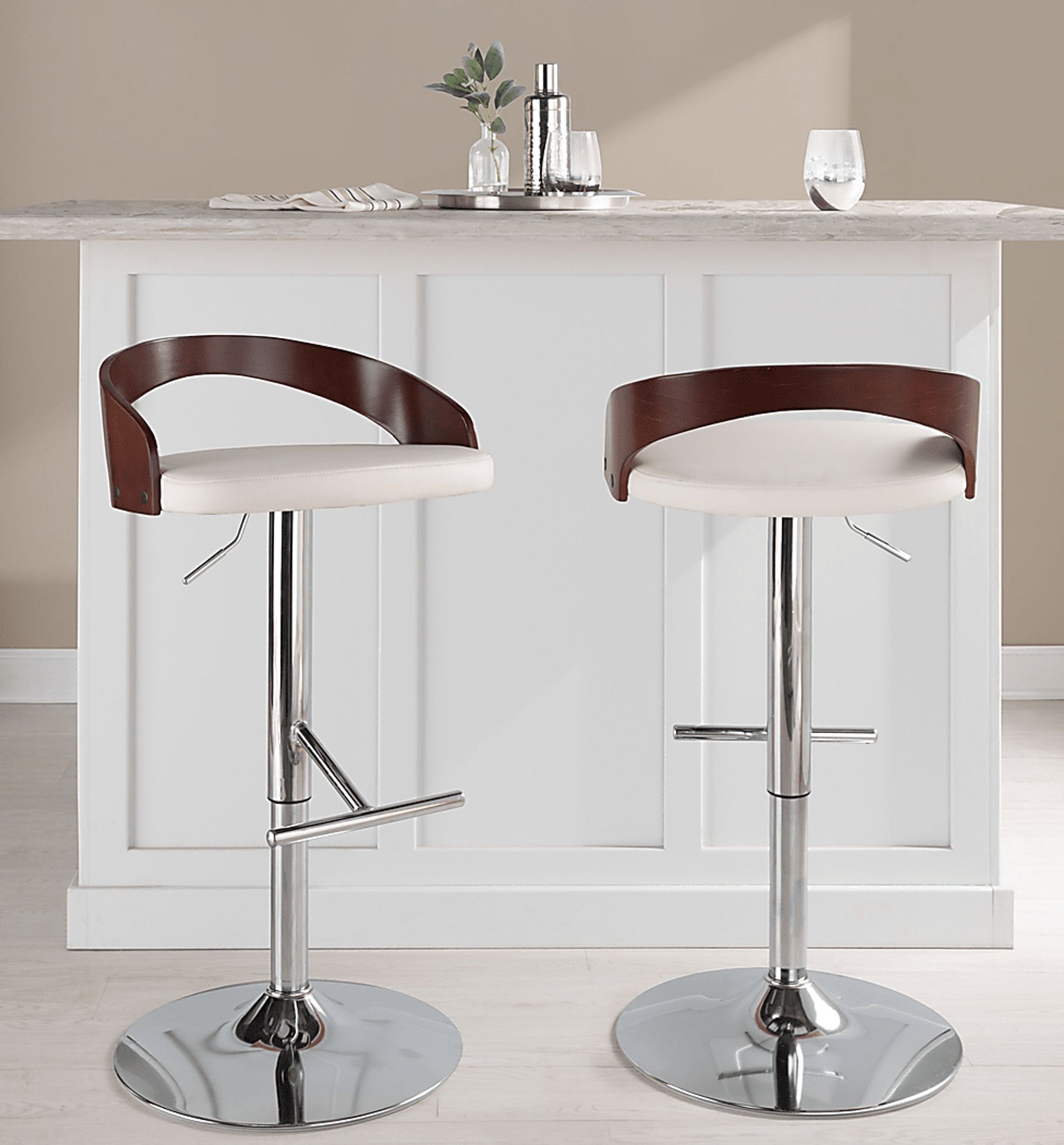 Wrayhall I White Adjustable Swivel Barstool, Set of 2 - Image 2