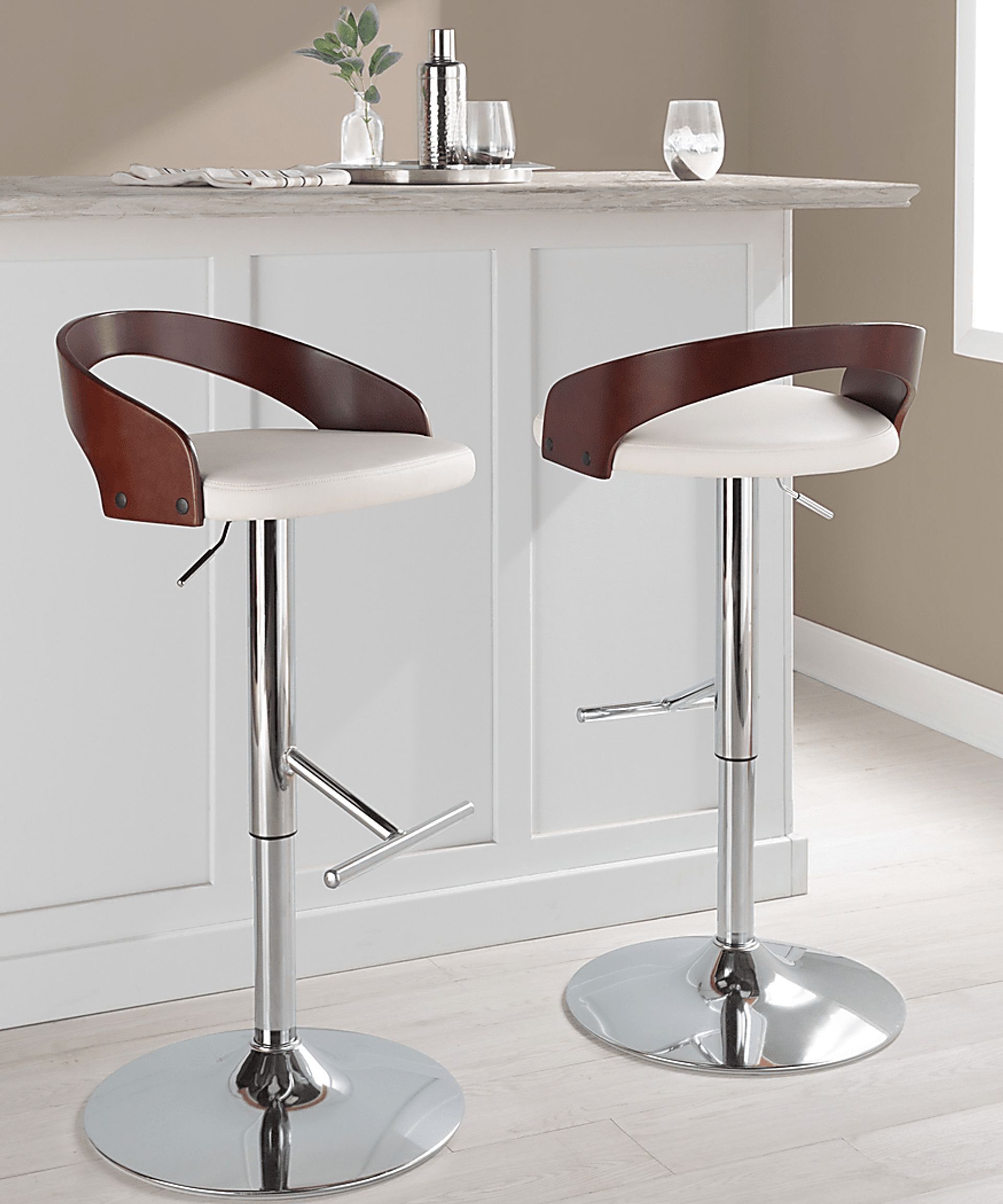 Wrayhall I White Adjustable Swivel Barstool, Set of 2 - Image 3