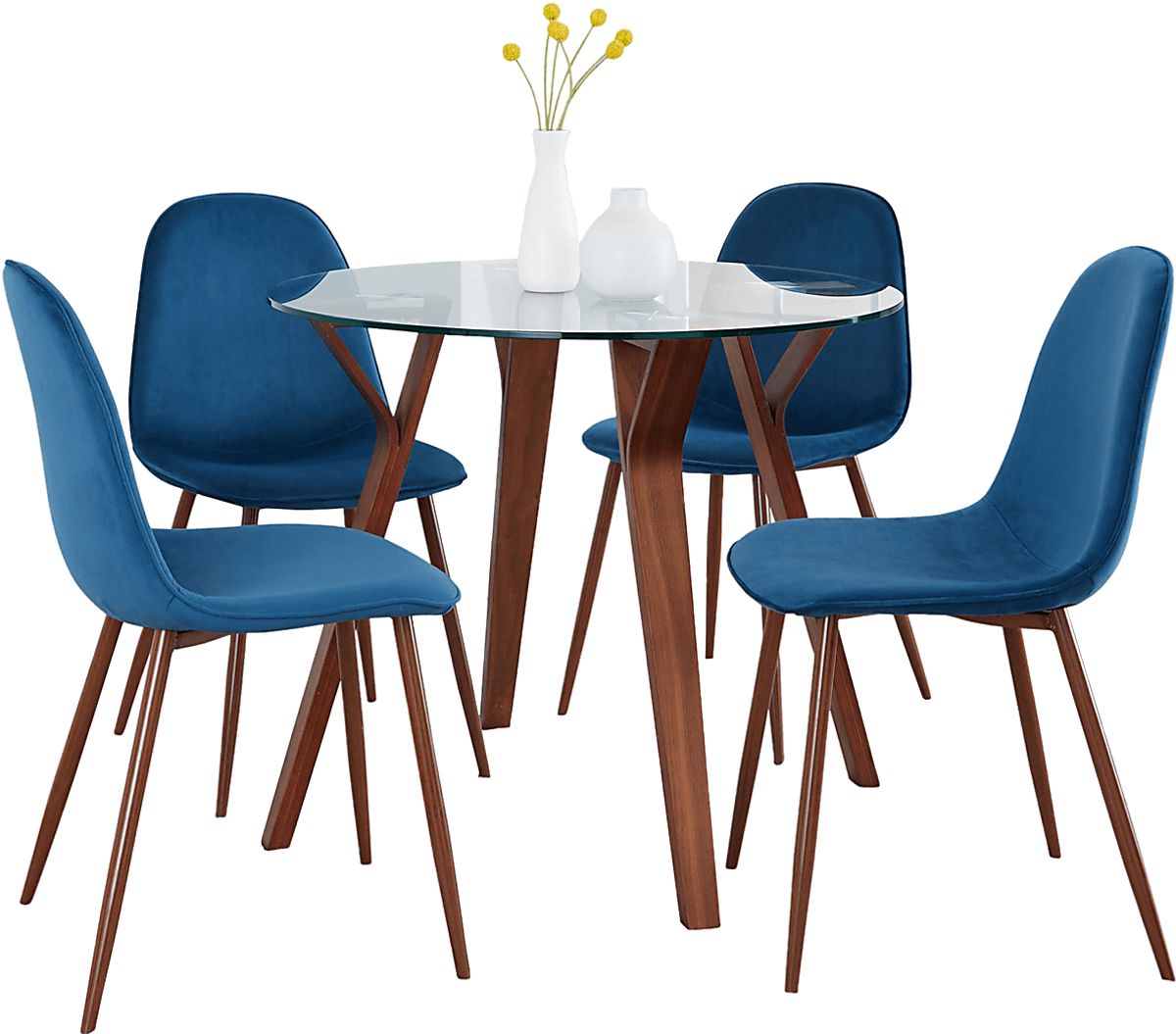 Wrenfrew I Walnut Dark Wood Blue Velvet Plush 5 Pc Dining Set | Rooms to Go